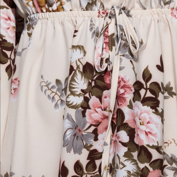 Cream & Pink Rose Floral Long Sleeve Mini Dress - Picture 7 of 8